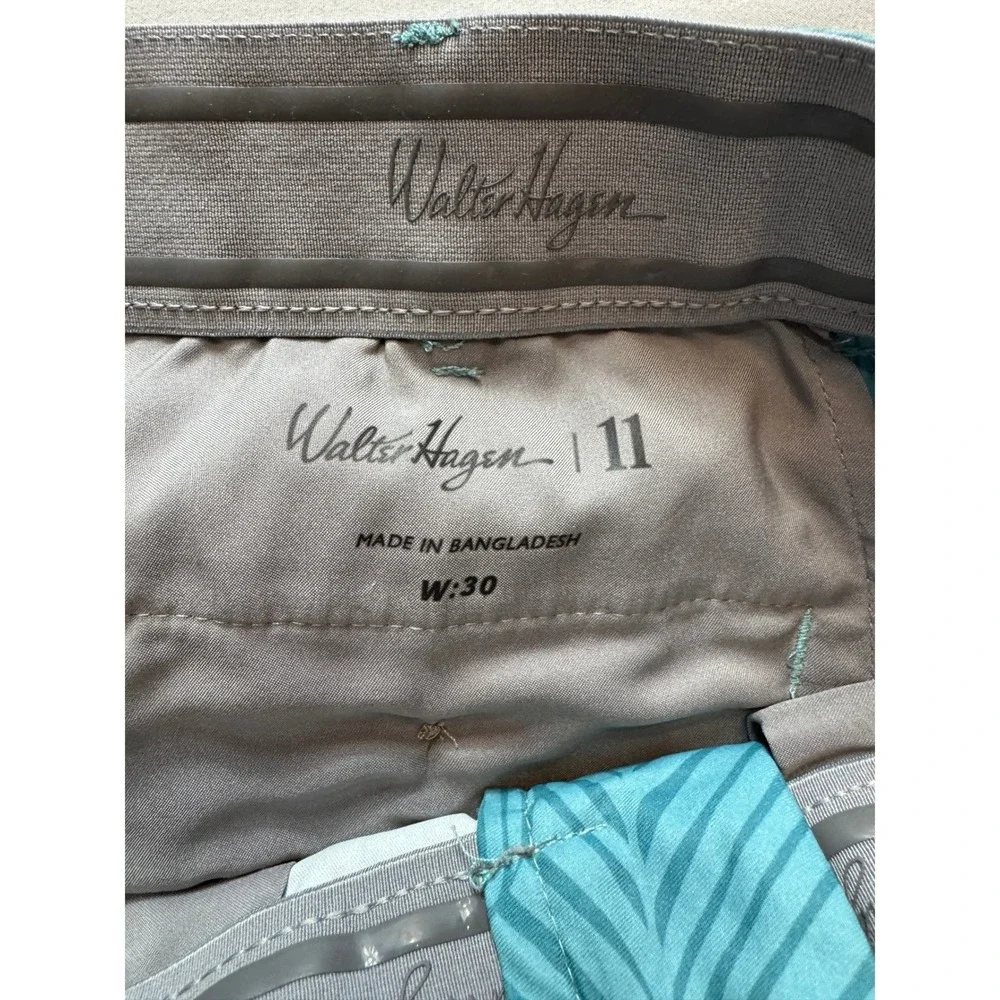 Walter Hagen Mens 30 Perfect 11 Golf Shorts Teal Blue Palm Leaf Tropical Print